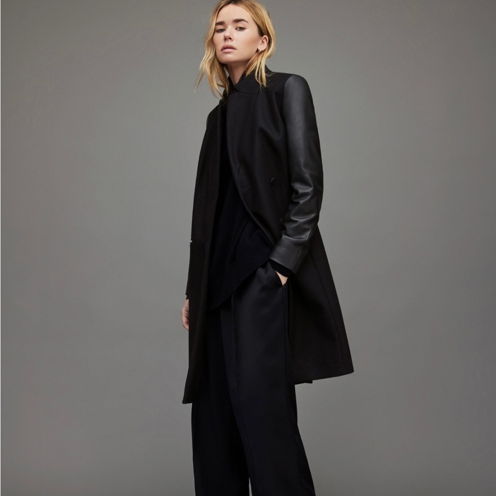 Zara wool and leather coat. Black. Size L.